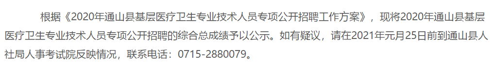 2020年湖北省咸寧市通山縣招聘基層醫(yī)療衛(wèi)生專業(yè)技術(shù)人員成績可以查看啦